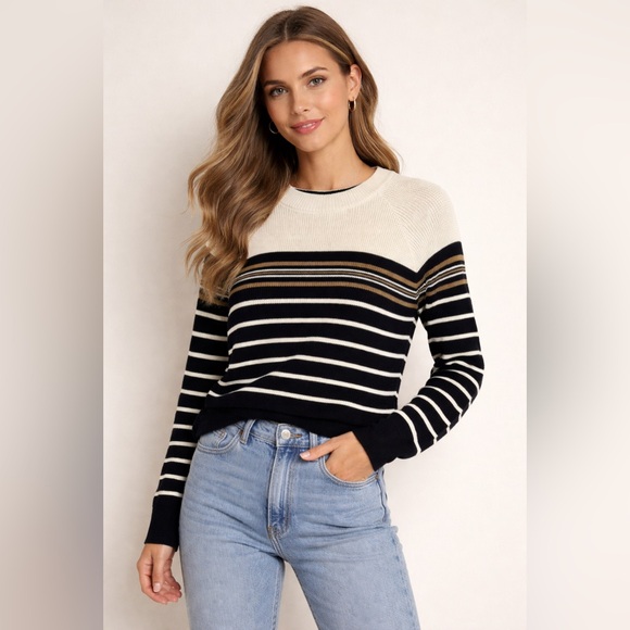 Faherty Sweaters - Faherty Striped Crewneck Sweater Organic Cotton Cashmere Blend Size S